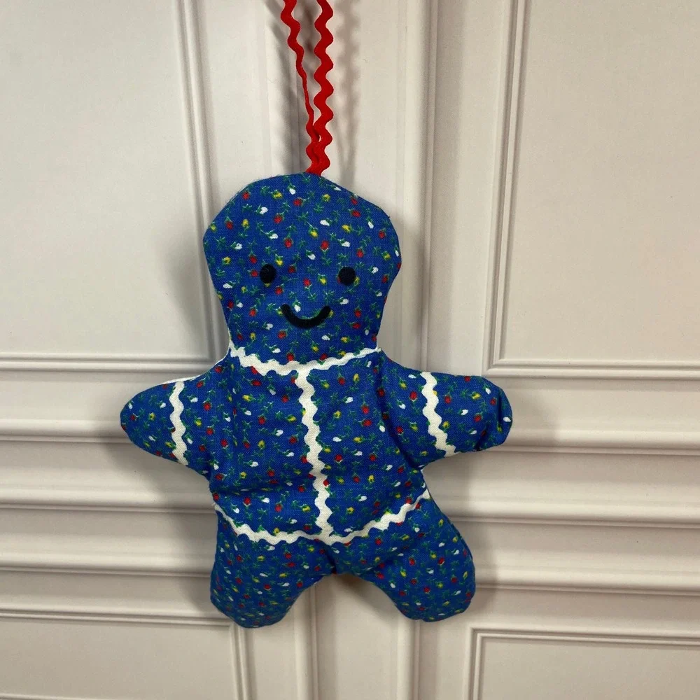 Vtg Handmade Plush Christmas Holiday Gingerbread Man Ornament Dolls Set of 3